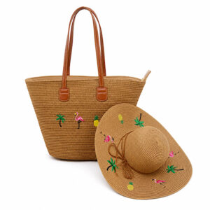 Tropical Embroidered Sun Hat & Beach Bag Set