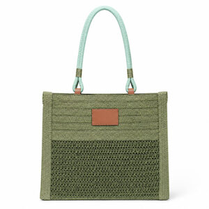sage green woven tote bag
