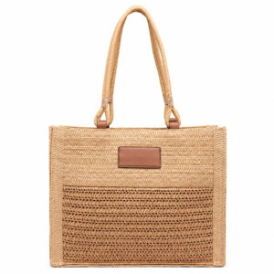 camel and natural woven tote bag