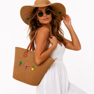 matching tropical sun hat and beach bag set