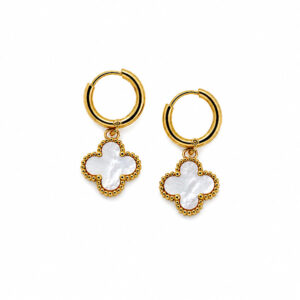 gold and white clover earrings