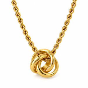 gold interlocking ring necklace with rope chain