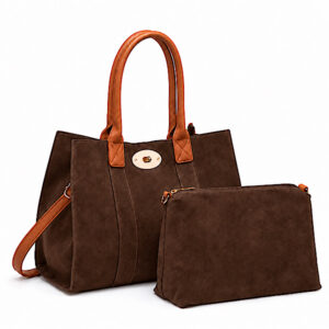 Coffee & Tan Faux Suede Tote Bag