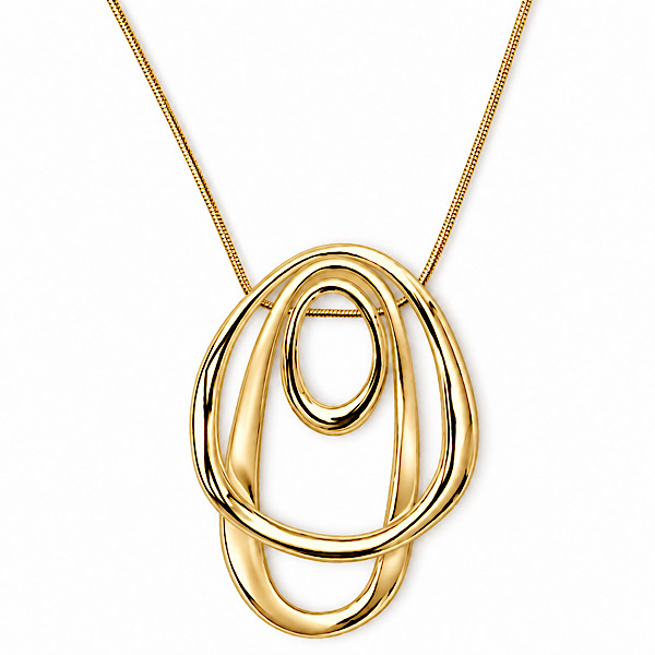 gold tone pendant necklace with sculptural double sided design