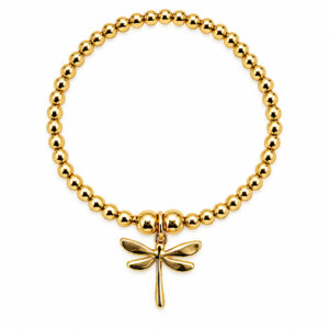gold dragonfly bracelet with stretch beads