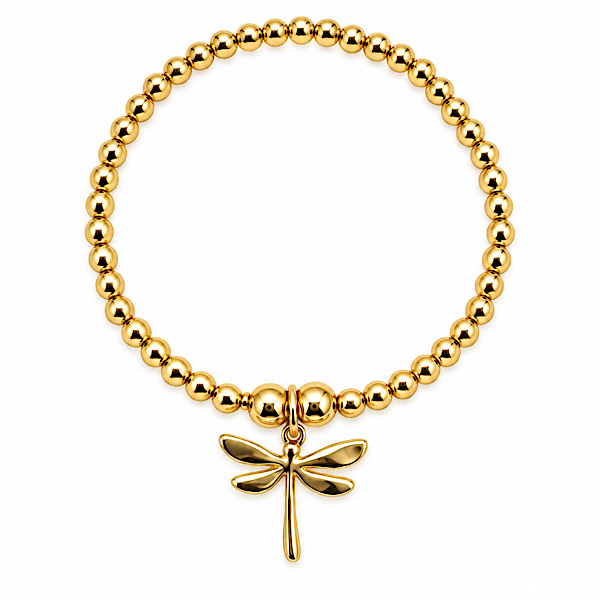 gold dragonfly bracelet with stretch beads