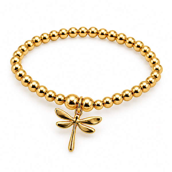 gold stretch bracelet with dragonfly charm