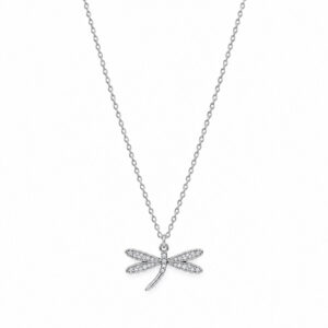 silver dragonfly necklace with crystal details