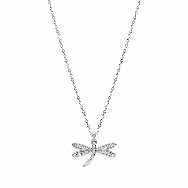 silver dragonfly necklace with crystal details