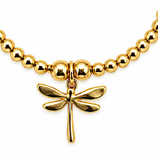 gold beaded dragonfly charm bracelet