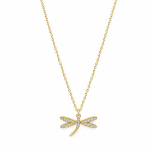 Pale Gold Tone Crystal Dragonfly Necklace
