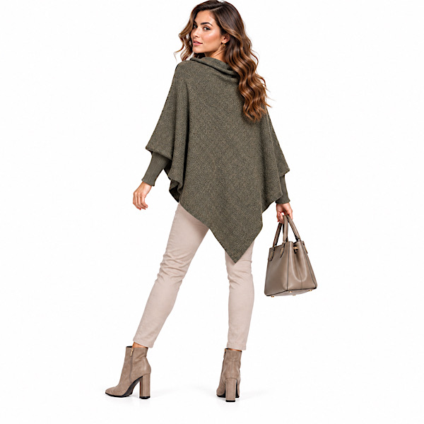 Ladies green wool blend poncho autumn outfit