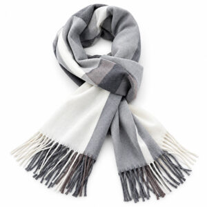 grey cashmere tartan scarf in grey and white