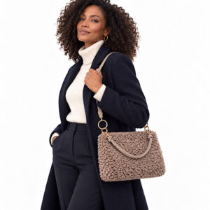 bouclé bag with adjustable long strap