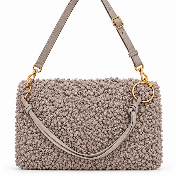 mushroom bouclé shoulder bag