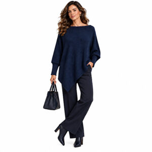 women's navy sleeved poncho