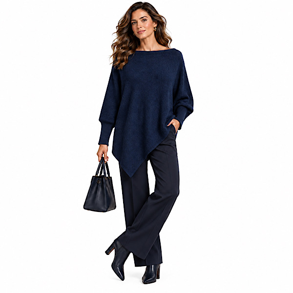 women's navy sleeved poncho