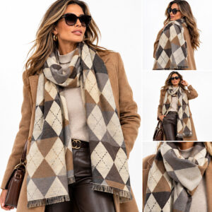 camel argyle scarf in brown cream and taupe