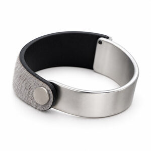 silver cuff bracelet with grey faux pony skin