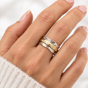 hammered silver and brass meditation ring