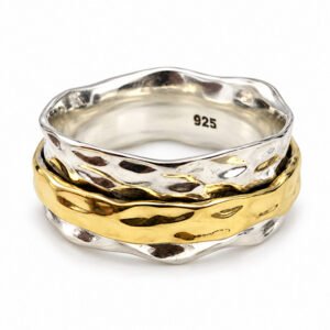 sterling silver spinning ring with brass band