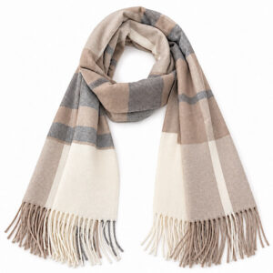 taupe cashmere blend scarf in grey and cream