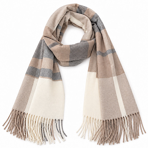 taupe cashmere blend scarf in grey and cream