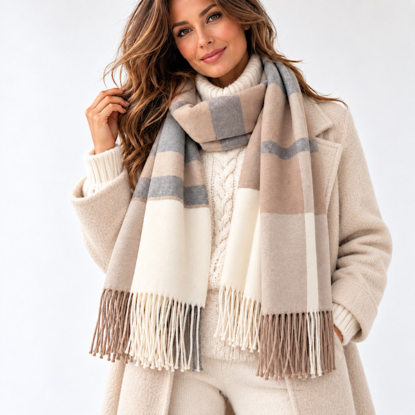 woman wearing cashmere blend scarf
