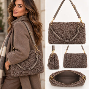 soft tactile taupe shoulder bag