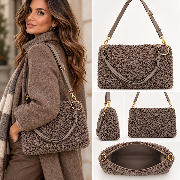 soft tactile taupe shoulder bag