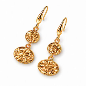 gold hammered disc earrings with double round discs