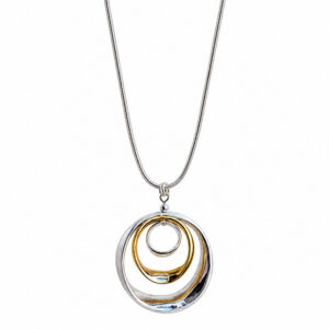 silver plated long pendant necklace with gold-tone inner circle
