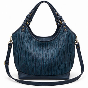 navy PVC shoulder bag with adjustable strap