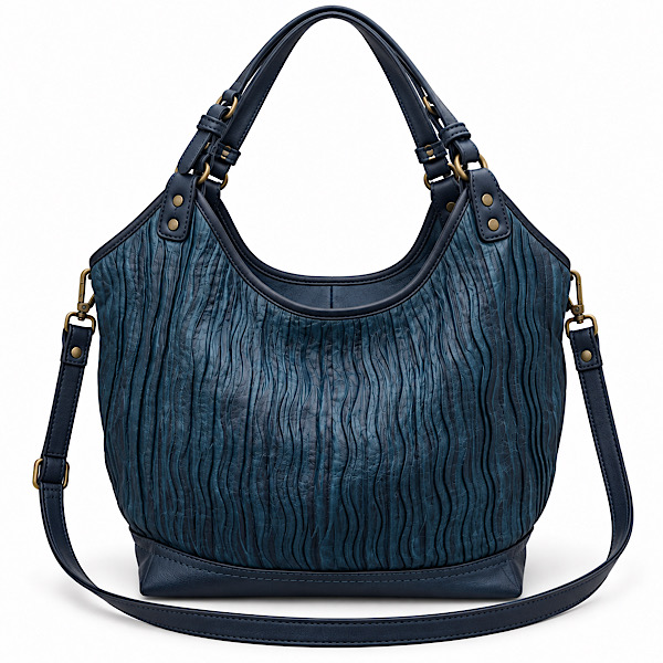 navy PVC shoulder bag with adjustable strap