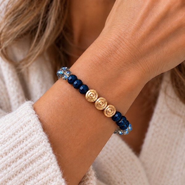 navy and crystal bead bracelet for women