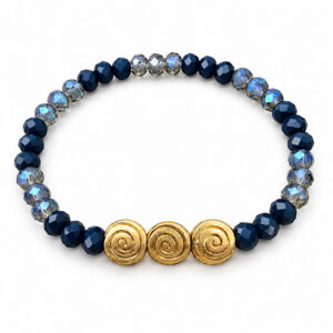 navy stretch bracelet with gold tone spiral