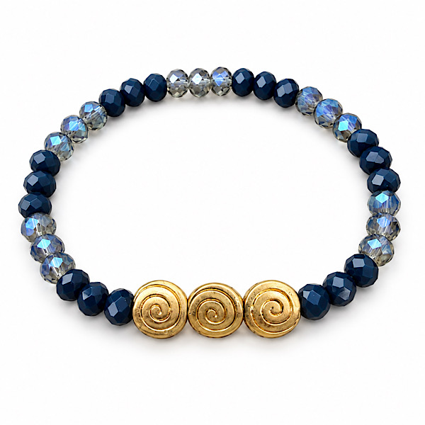 navy stretch bracelet with gold tone spiral