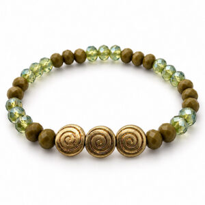 olive green and crystal bead bracelet