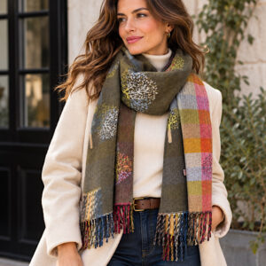 women's olive green mulberry tree winter scarf