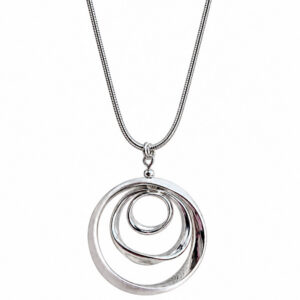 silver circle pendant necklace with matt outer ring